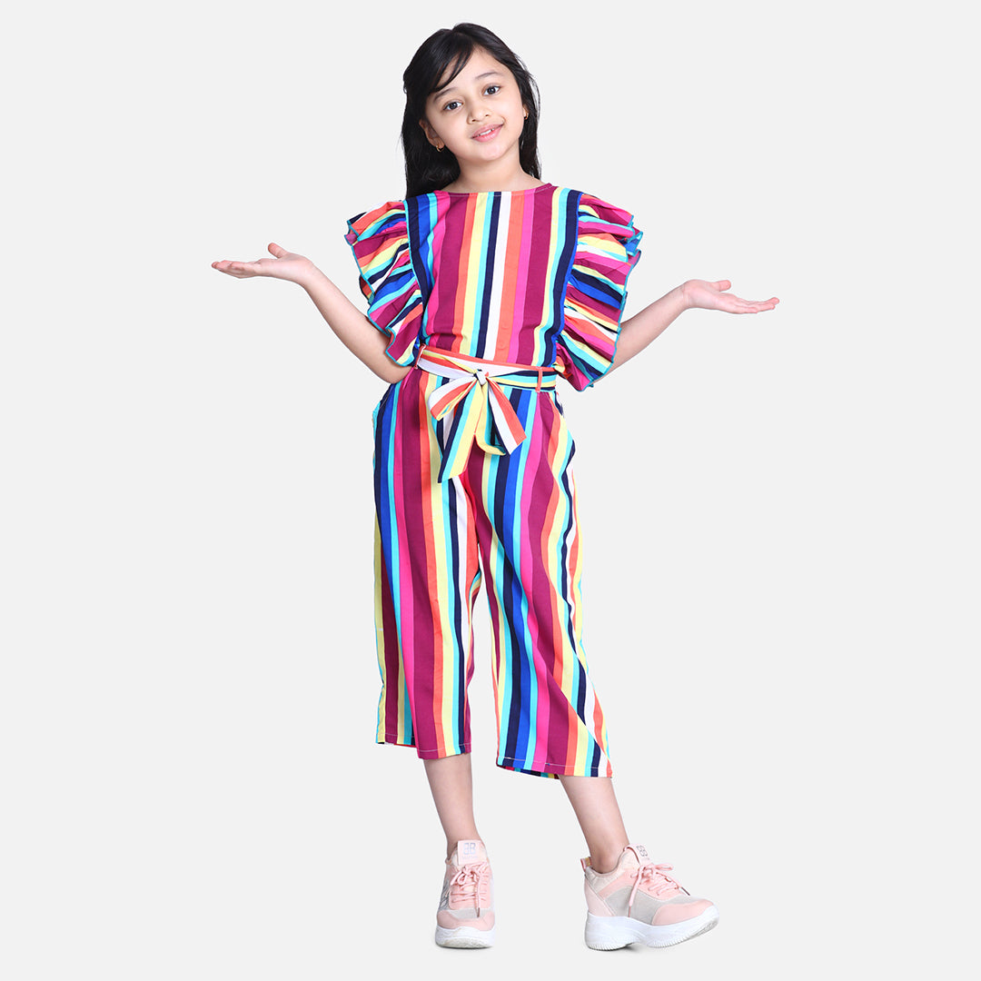 Cutiekins Stripe Printed Ruffle Ankle length Jumpsuit -Multicolour