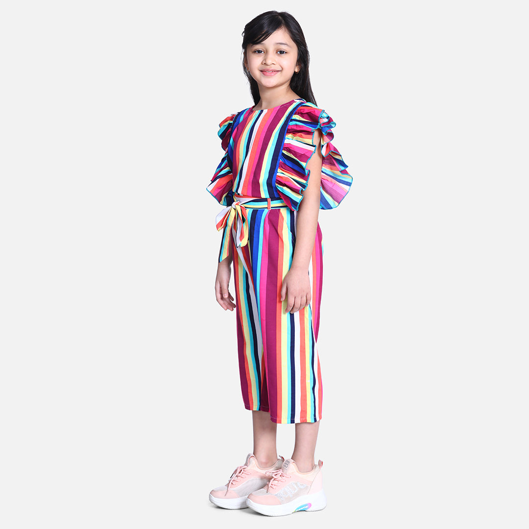 Cutiekins Stripe Printed Ruffle Ankle length Jumpsuit -Multicolour