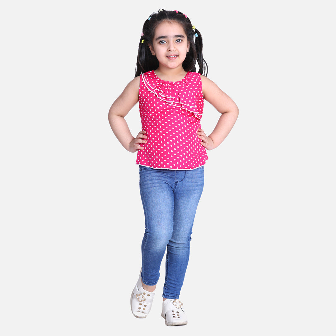 Cutiekins Polka Dot Print Top-Pink & White