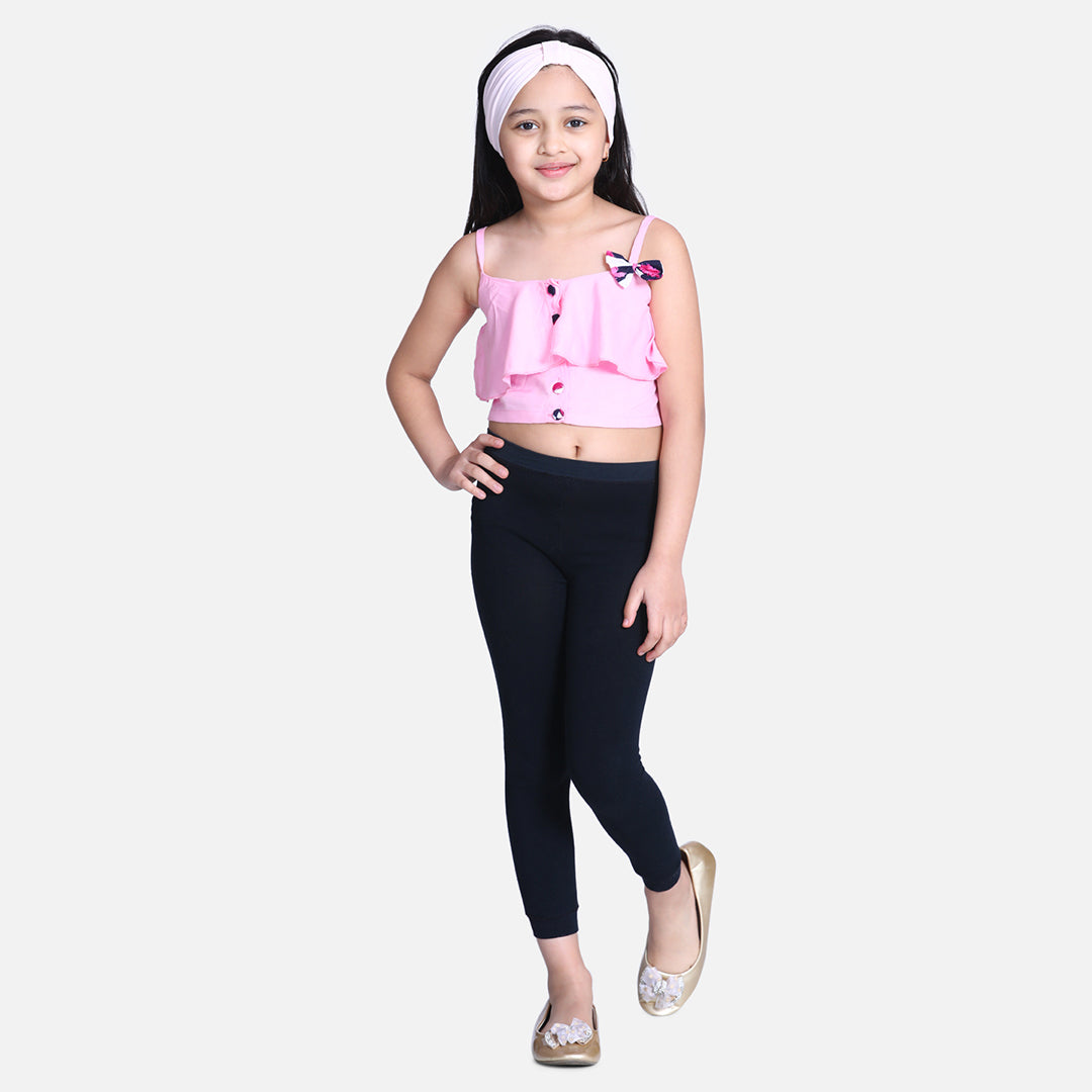 Cutiekins Bow Embellished Crop Top -Light Pink & White