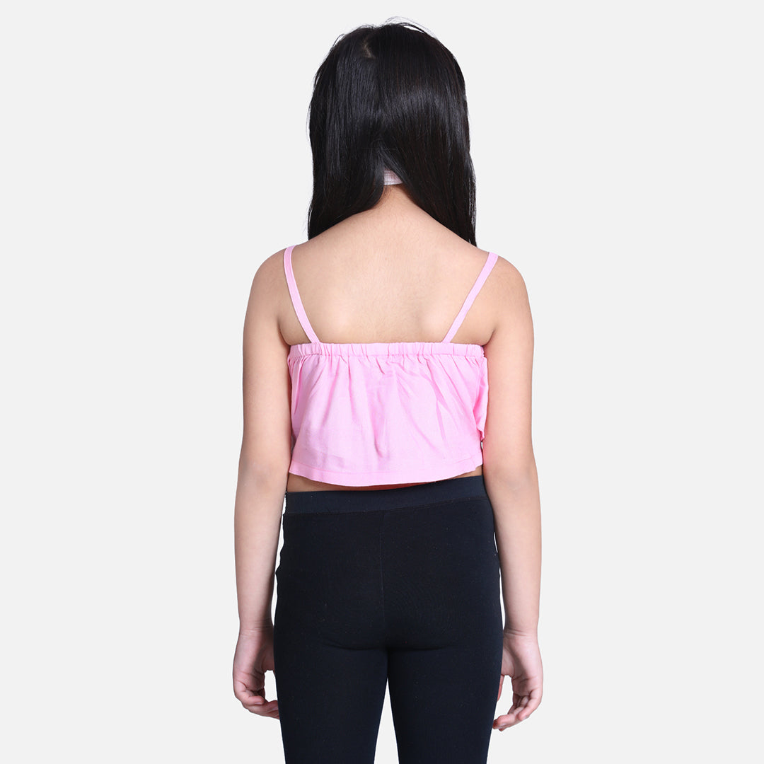 Cutiekins Bow Embellished Crop Top -Light Pink & White