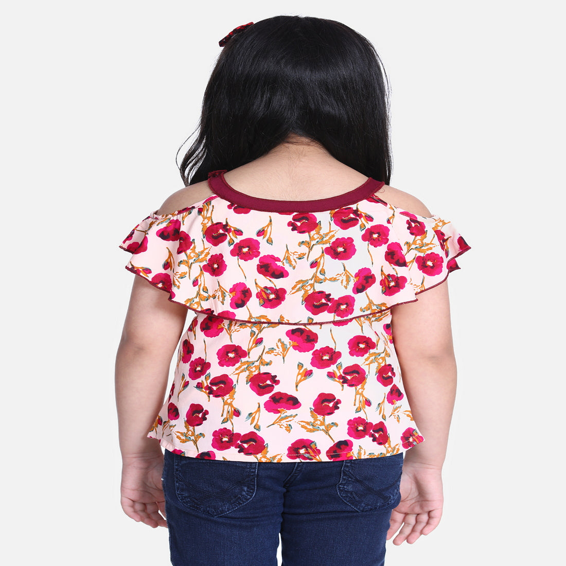 Cutiekins Floral Print Cape Top -Peach & Wine