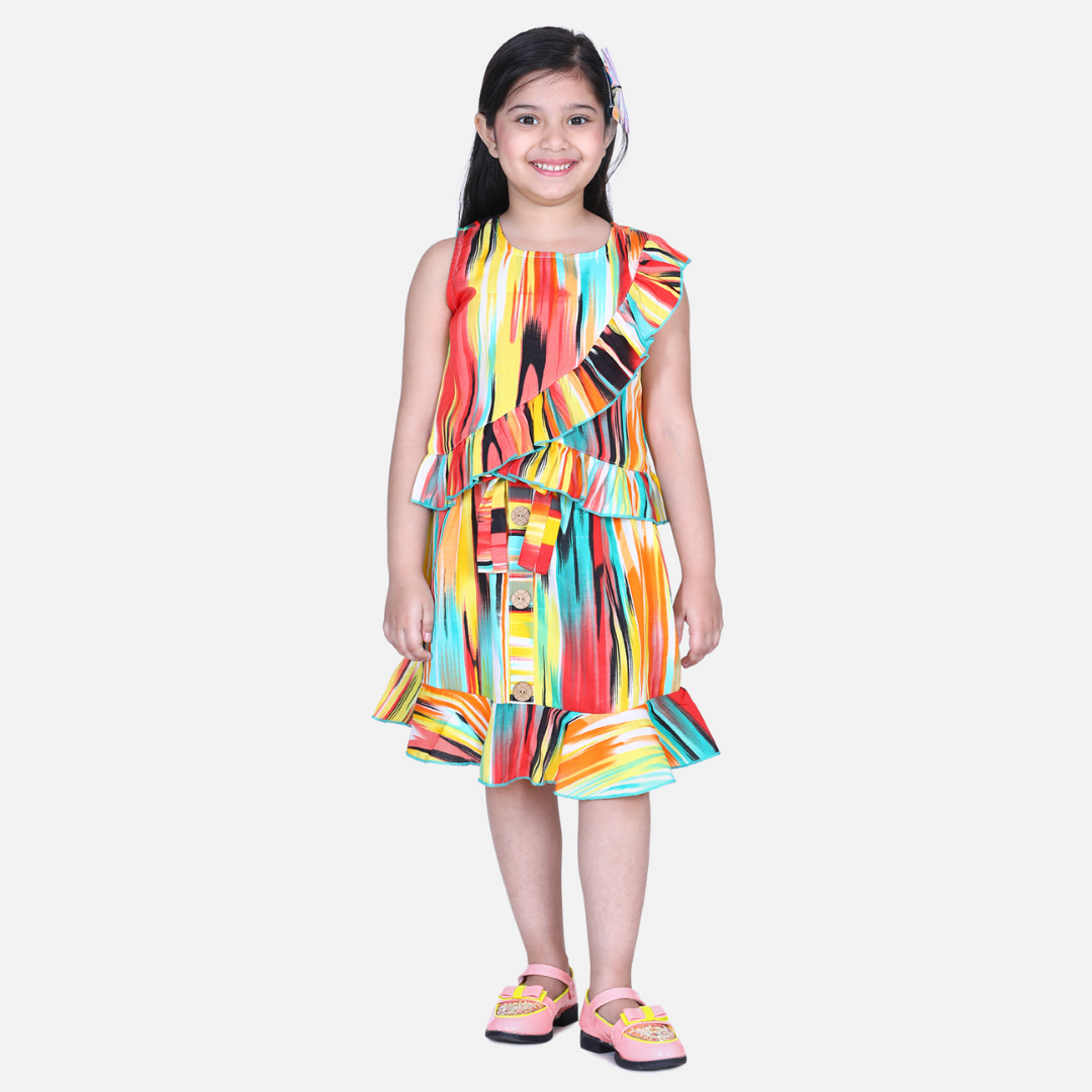 Multicolour Printed Top & Skirt Co-od Set -Multicolour