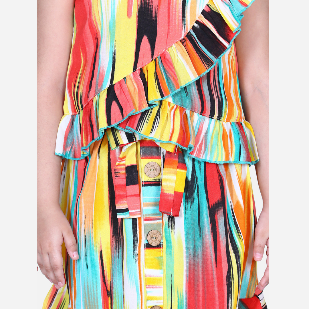 Multicolour Printed Top & Skirt Co-od Set -Multicolour