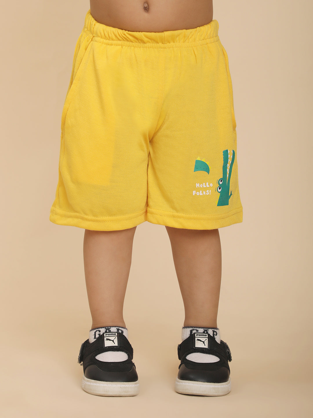 Cutiekins Boys Crorcodile Graphic Print T-shirt with Shorts -Yellow & Green