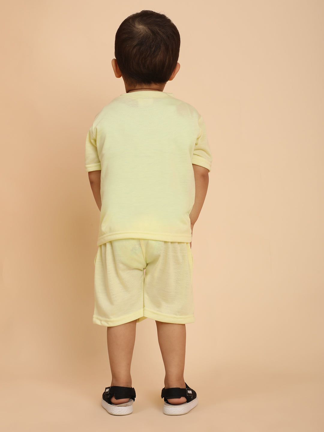 Cutiekins Boys  Graphic Print T-shirt with Shorts -Cream Yellow & Black