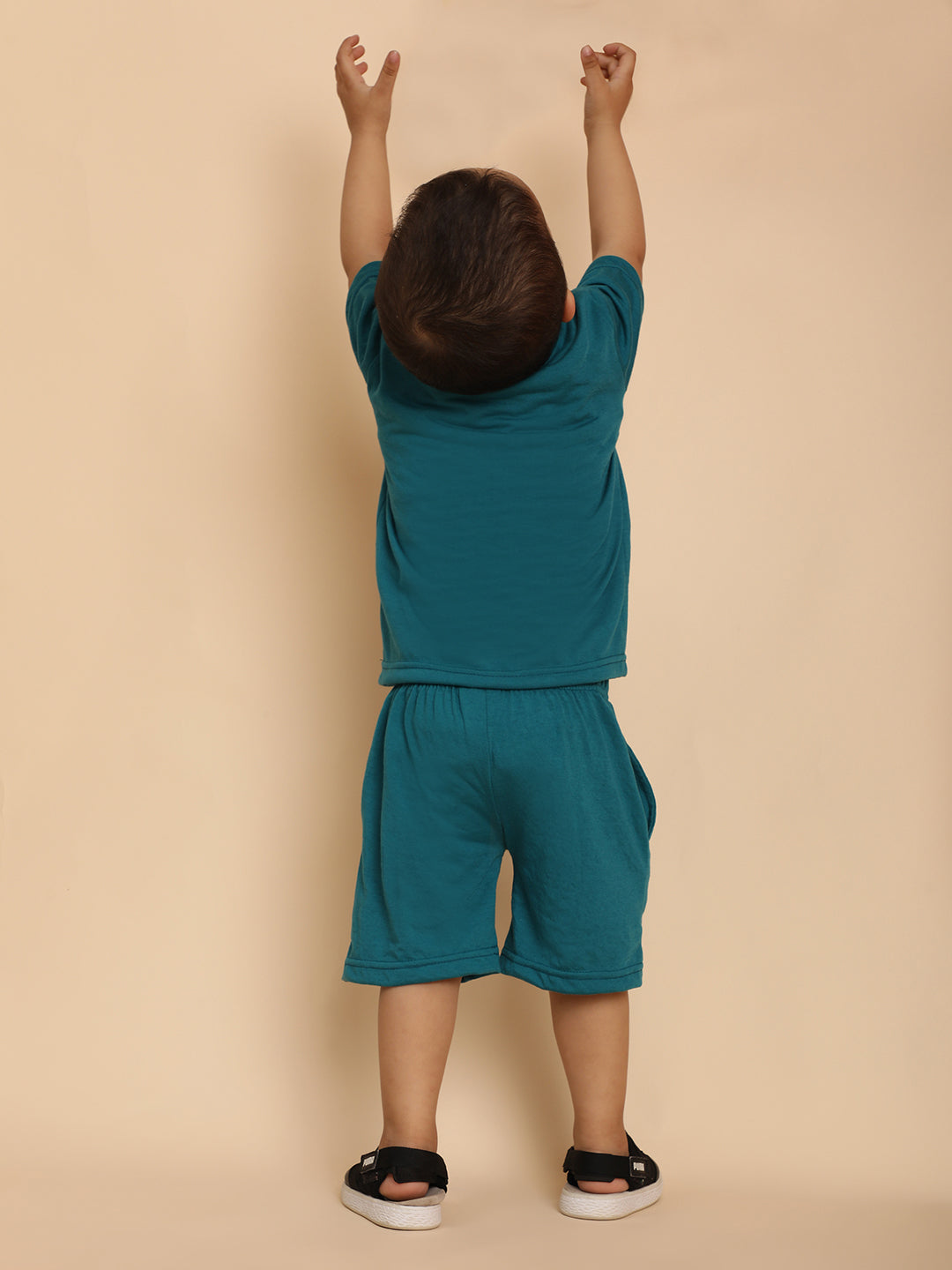 Cutiekins Boys  Graphic Print T-shirt with Shorts -Teal Blue & Mustard