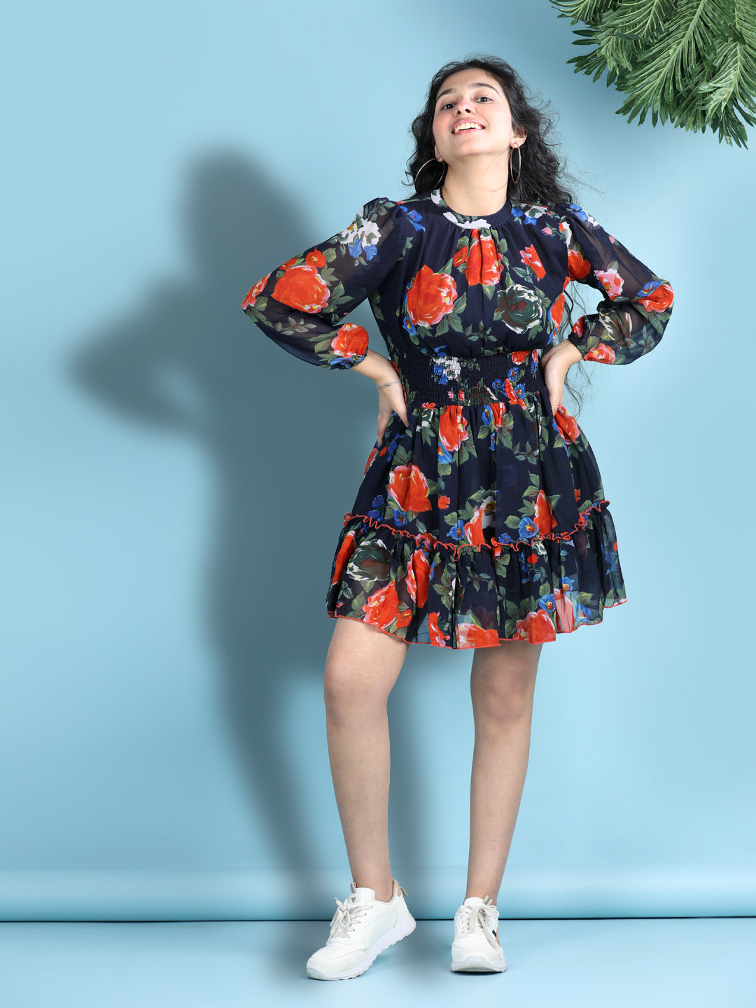 Cutiekins Girls Trendy & Stylish Floral Printed Dress -Navy Blue & Red