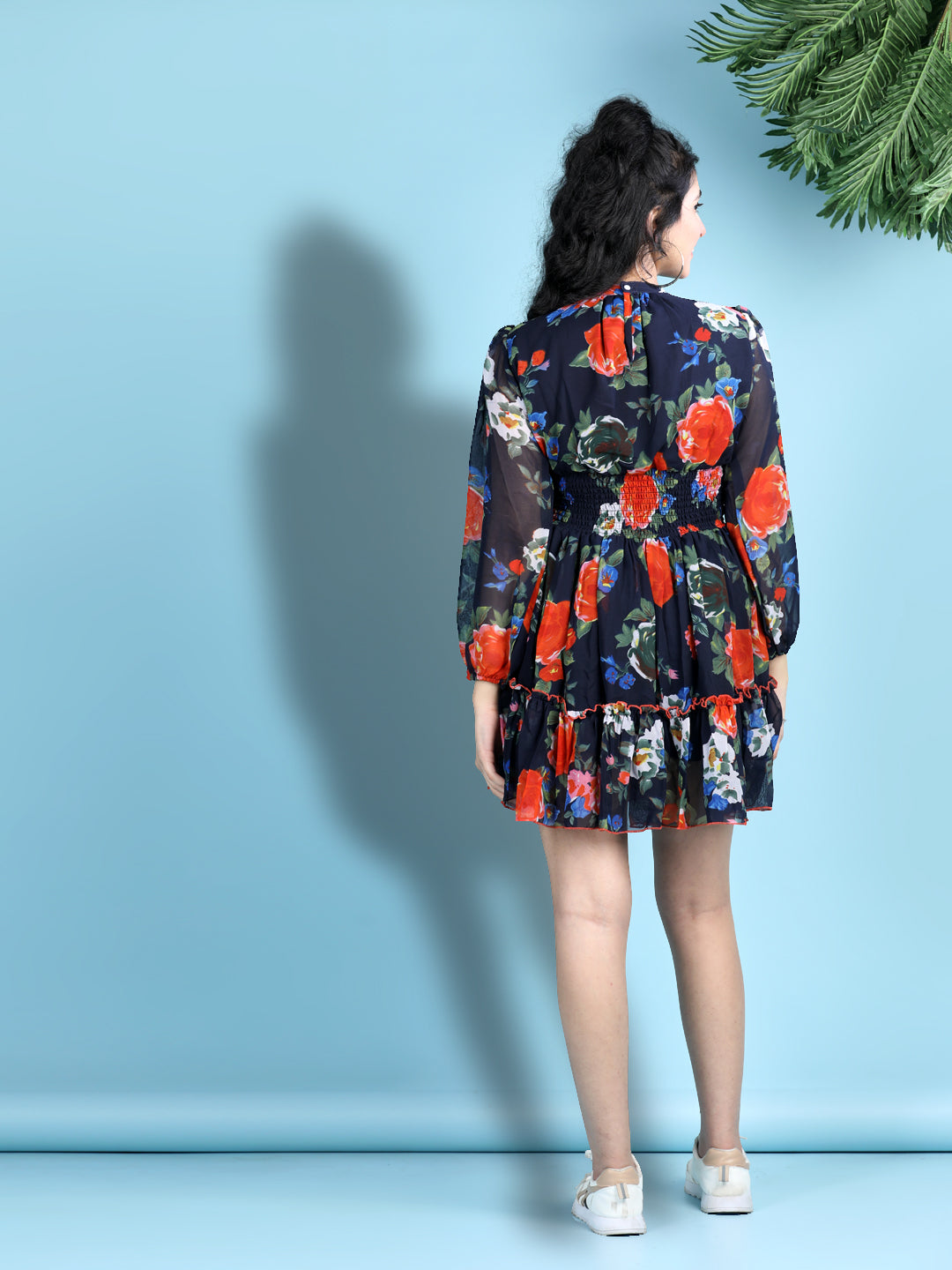 Cutiekins Girls Trendy & Stylish Floral Printed Dress -Navy Blue & Red