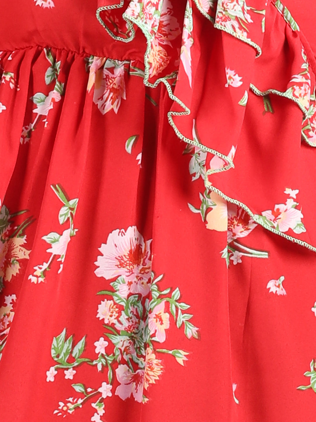 Cutiekins Girls Trendy & Stylish Floral Printed Dress -Red & Multi