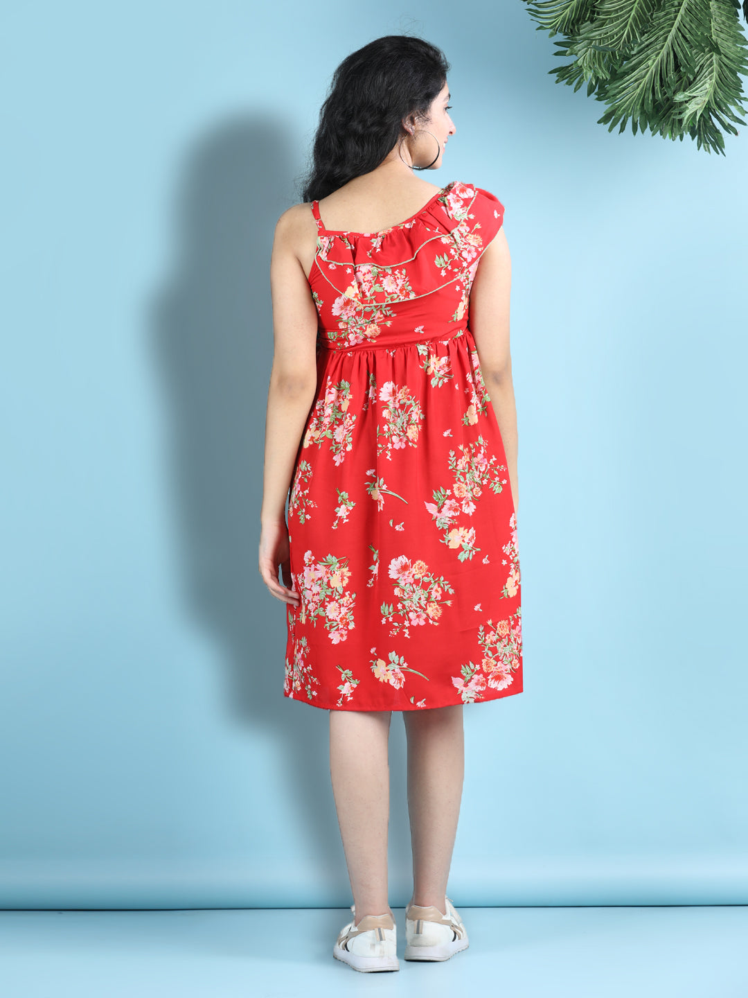 Cutiekins Girls Trendy & Stylish Floral Printed Dress -Red & Multi