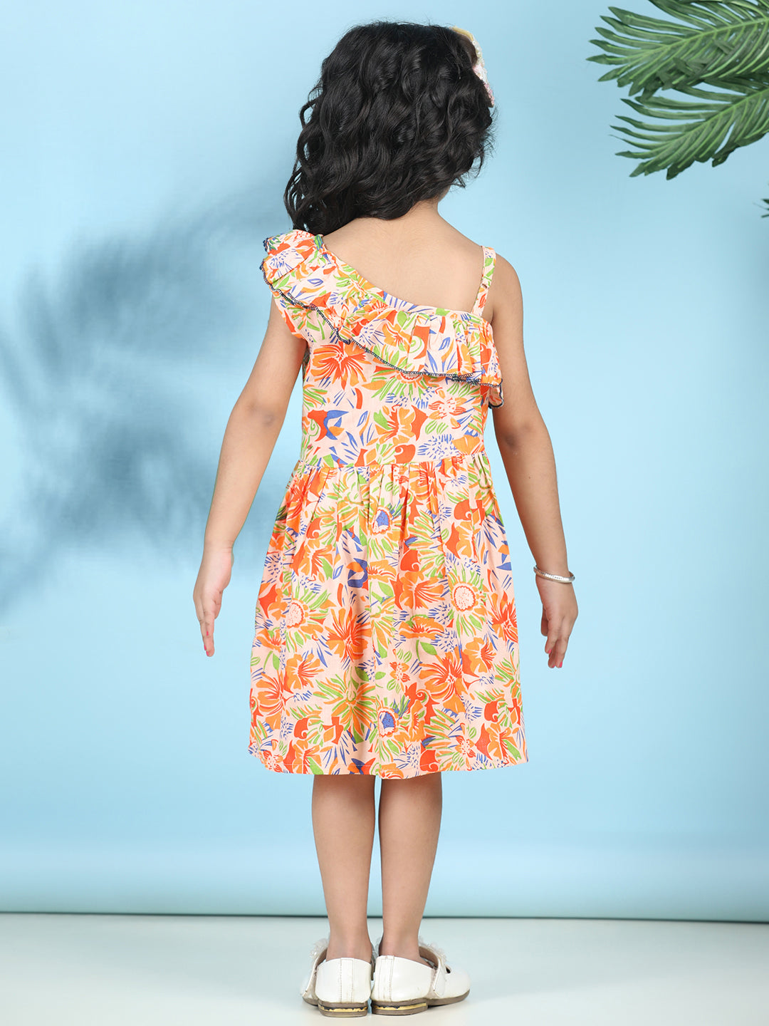 Cutiekins Girls Trendy & Stylish Floral Printed Dress -Peach & Multi