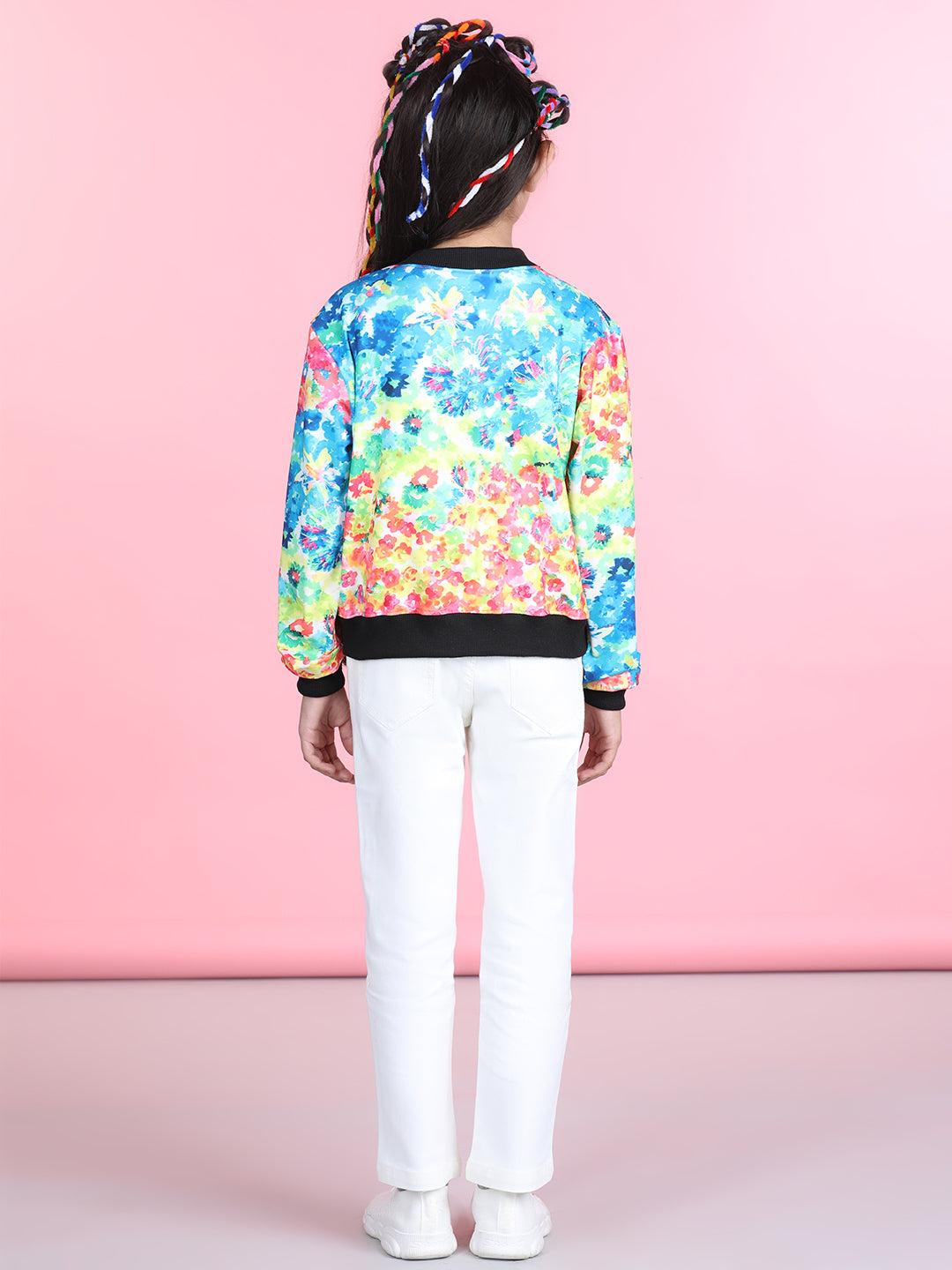 Cutiekins Cotton Lycra Tie & Dye Printed Full Sleeves Jacket-Turquoise Blue & Black