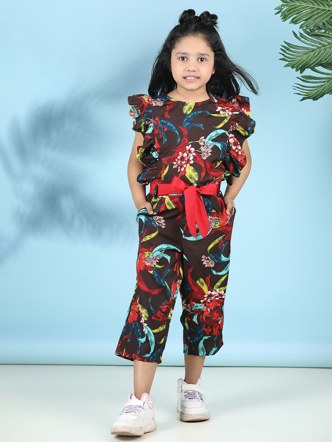 Cutiekins Stylish & Trendy Printed Jumpsuit for Kids -Coffee Brown & Multi