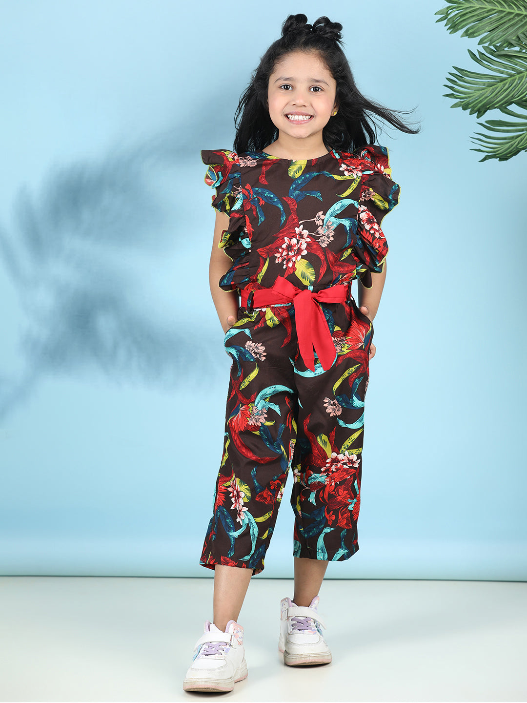 Cutiekins Stylish & Trendy Printed Jumpsuit for Kids -Coffee Brown & Multi
