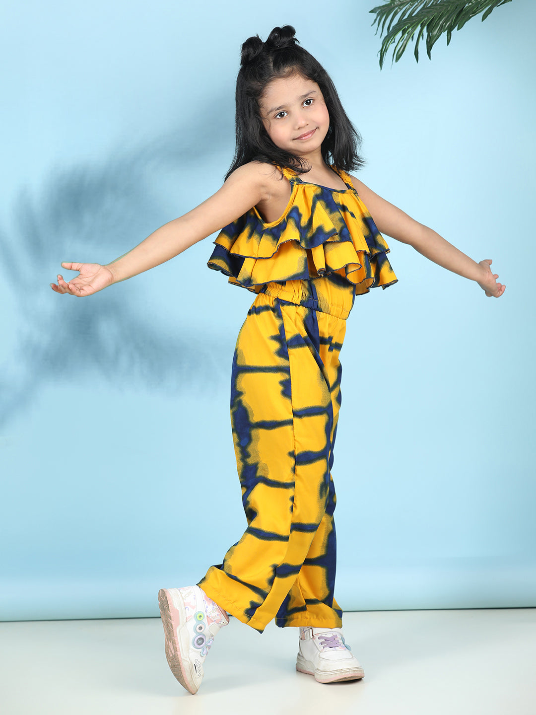 Cutiekins Stylish & Trendy Printed Jumpsuit for Kids -Yellow & Navy Blue
