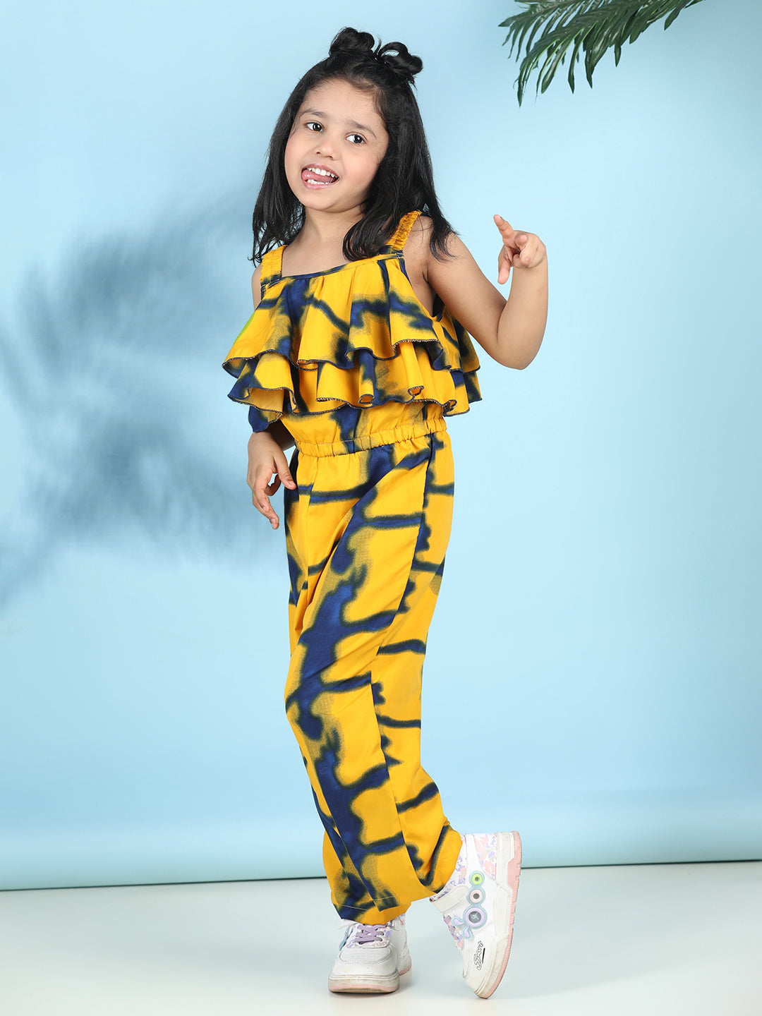 Cutiekins Stylish & Trendy Printed Jumpsuit for Kids -Yellow & Navy Blue