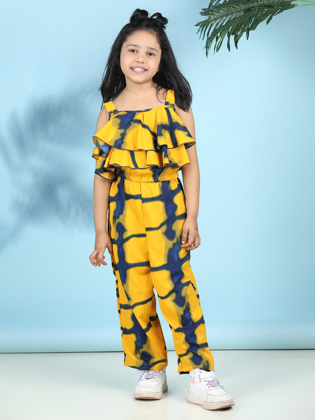 Cutiekins Stylish & Trendy Printed Jumpsuit for Kids -Yellow & Navy Blue