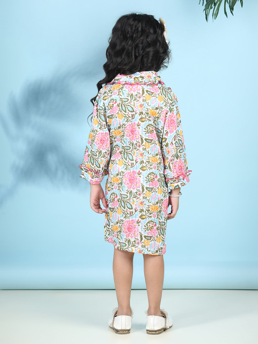 Cutiekins Girls Trendy & Stylish Floral Printed Dress -Off White & Multi