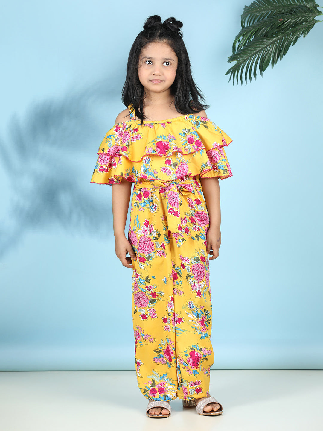 Cutiekins Stylish & Trendy Printed Jumpsuit for Kids -Yellow & Pink