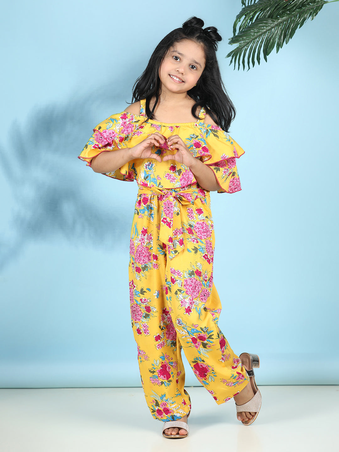 Cutiekins Stylish & Trendy Printed Jumpsuit for Kids -Yellow & Pink