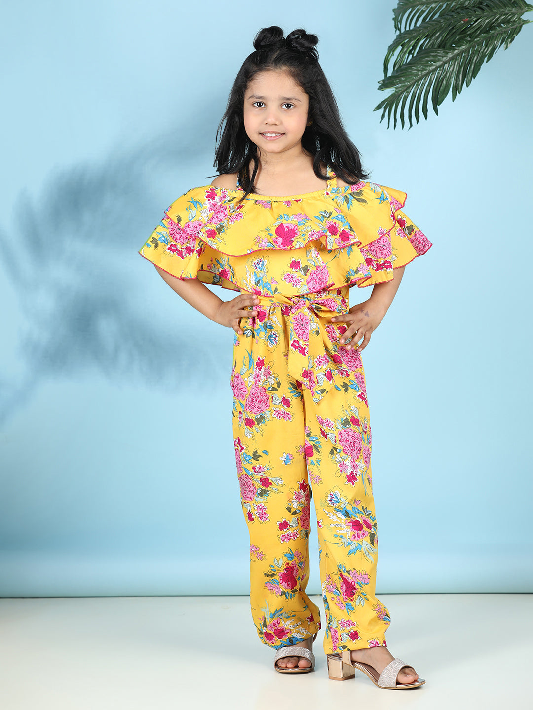 Cutiekins Stylish & Trendy Printed Jumpsuit for Kids -Yellow & Pink