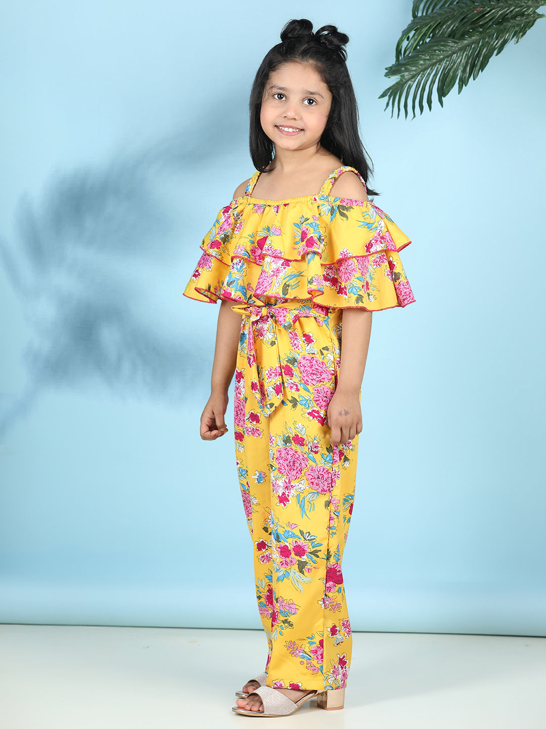 Cutiekins Stylish & Trendy Printed Jumpsuit for Kids -Yellow & Pink