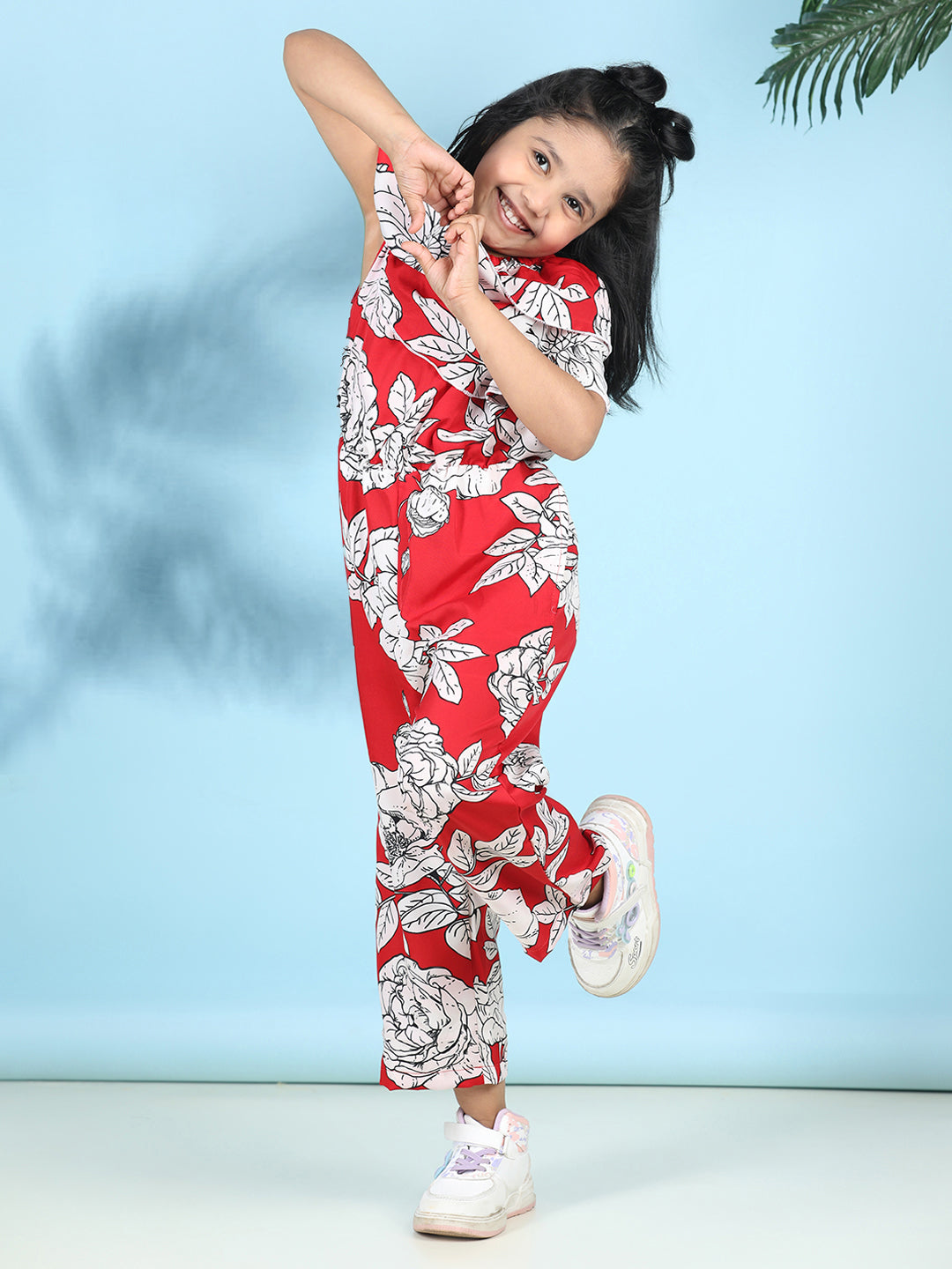 Cutiekins Stylish & Trendy Printed Jumpsuit for Kids -Red & Off White