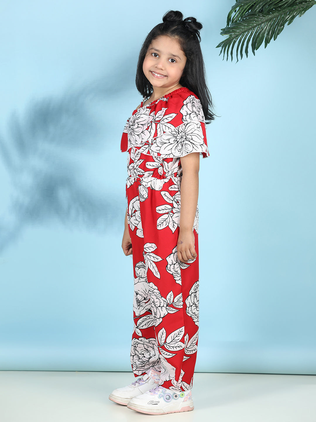 Cutiekins Stylish & Trendy Printed Jumpsuit for Kids -Red & Off White