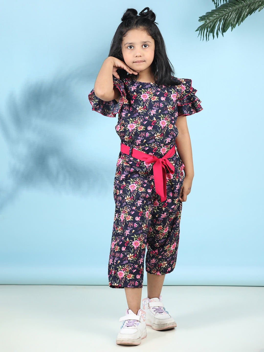 Cutiekins Stylish & Trendy Printed Jumpsuit for Kids -Navy Blue & Pink