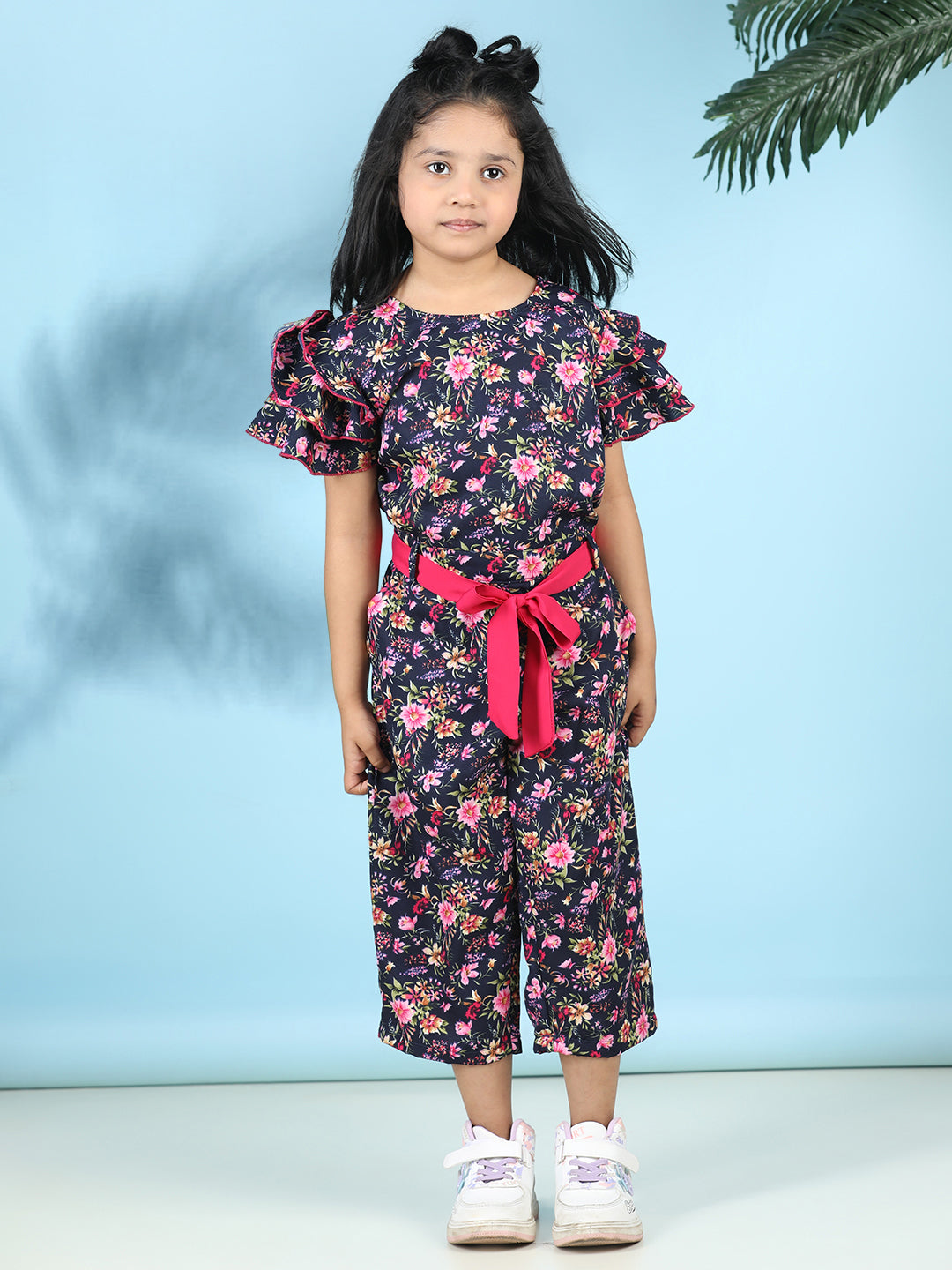 Cutiekins Stylish & Trendy Printed Jumpsuit for Kids -Navy Blue & Pink