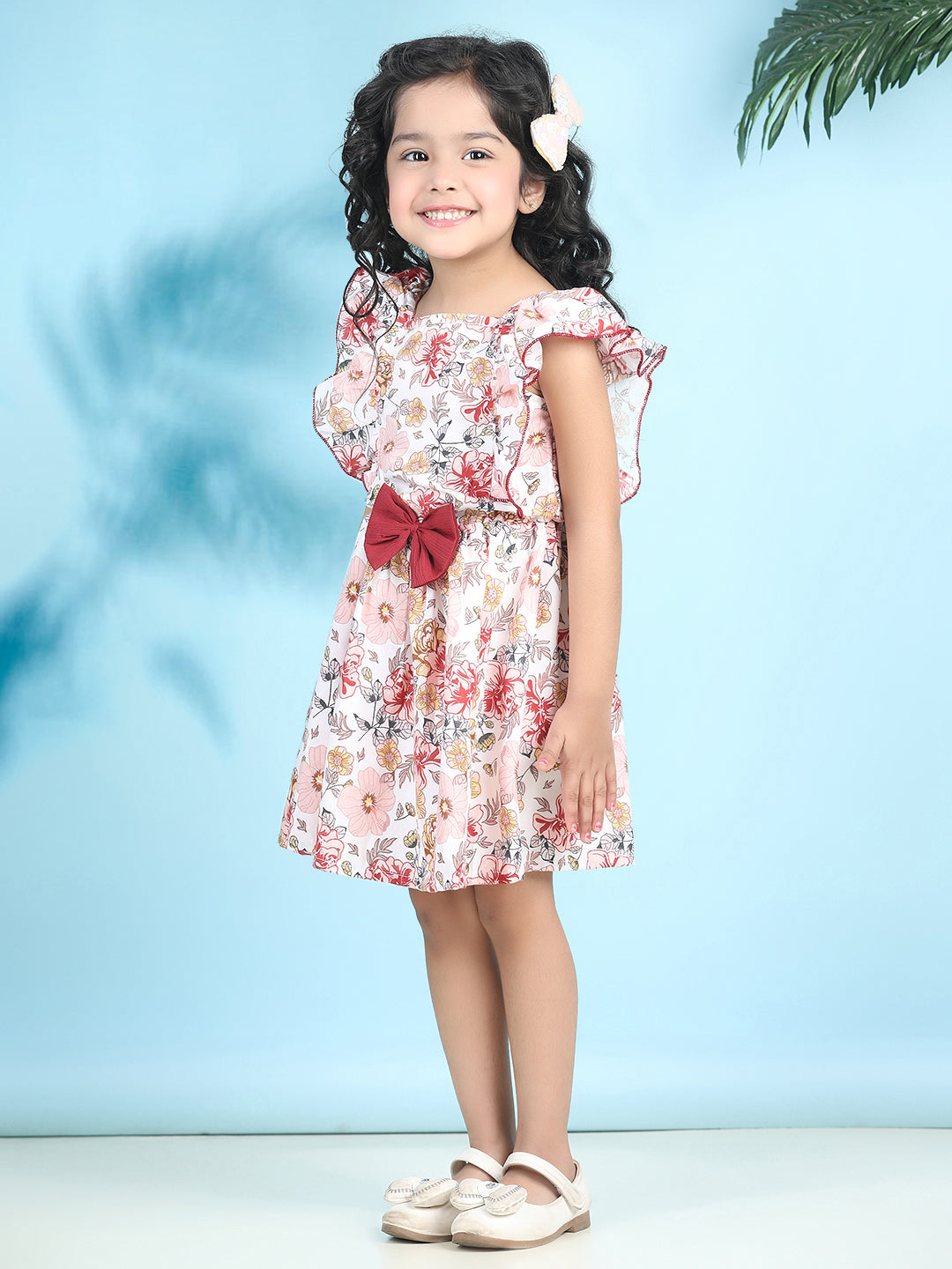 Cutiekins Girls Trendy & Stylish Floral Printed Dress -Off White & Multi