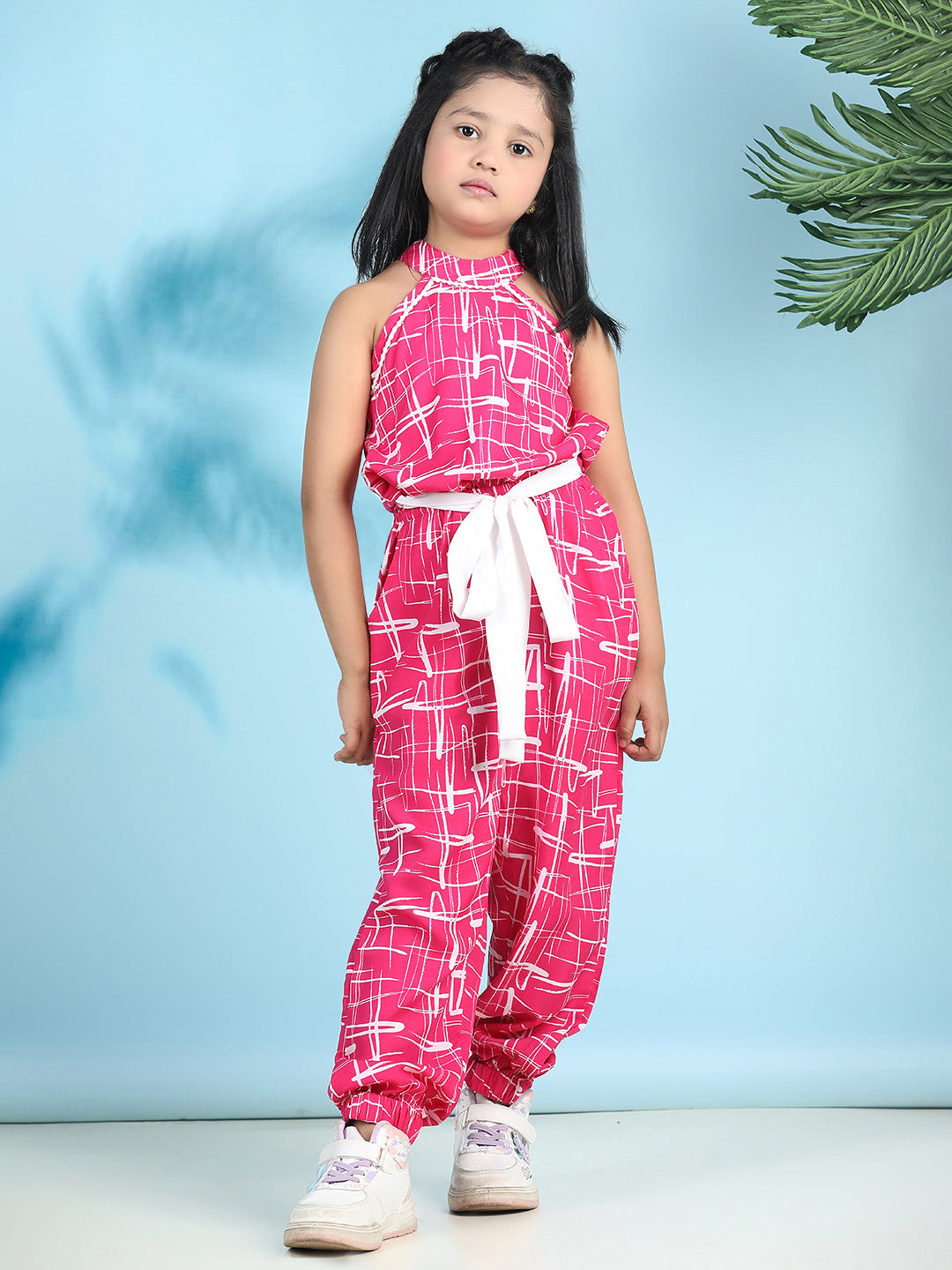 Cutiekins Stylish & Trendy Printed Jumpsuit for Kids -Pink & Off White