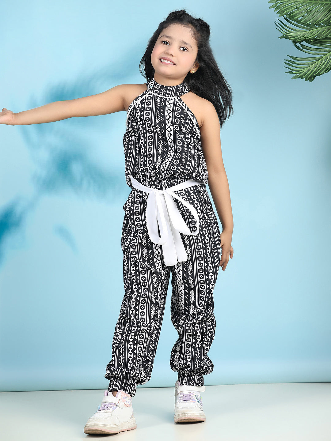 Cutiekins Stylish & Trendy Printed Jumpsuit for Kids -Black & Off White