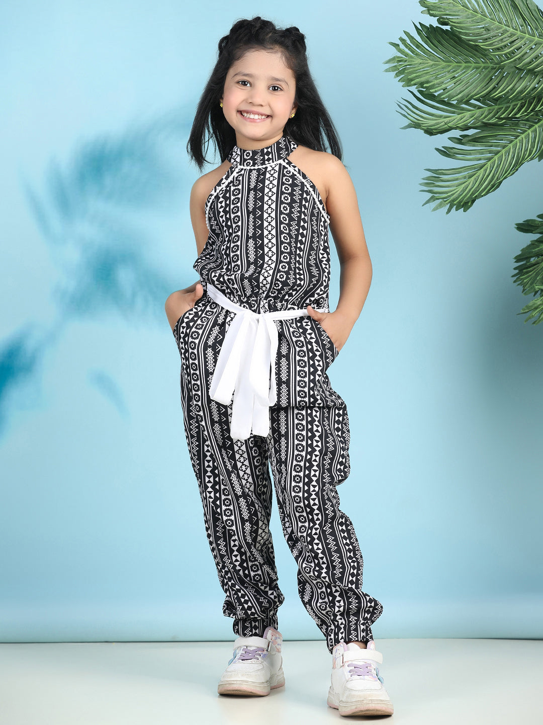 Cutiekins Stylish & Trendy Printed Jumpsuit for Kids -Black & Off White