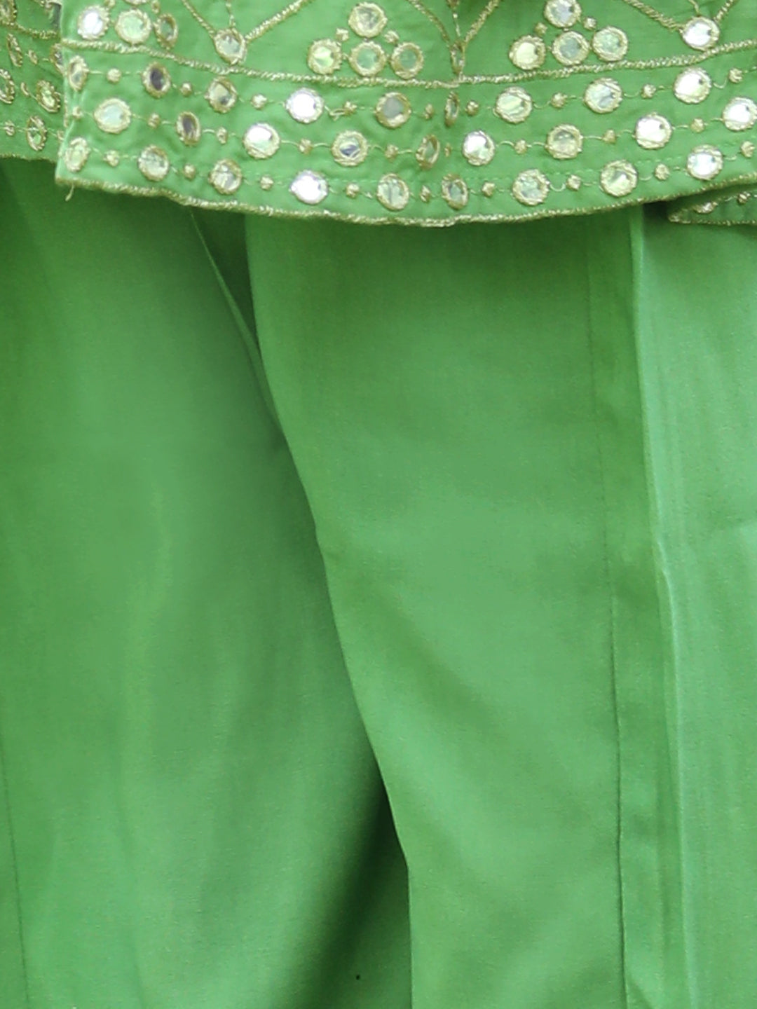 Cutiekins Ethnic Motif Printed A-line Kurta,Bell Bottom Palazzo & Dupatta Set-Light Green & Golden