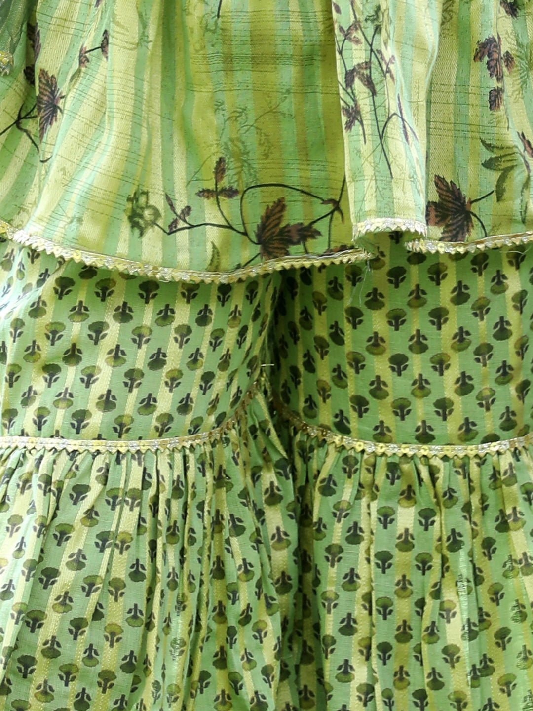 Cutiekins Ethnic Motif Printed Kurta ,Sharara and Dupatta Set-Dark Green & Gold