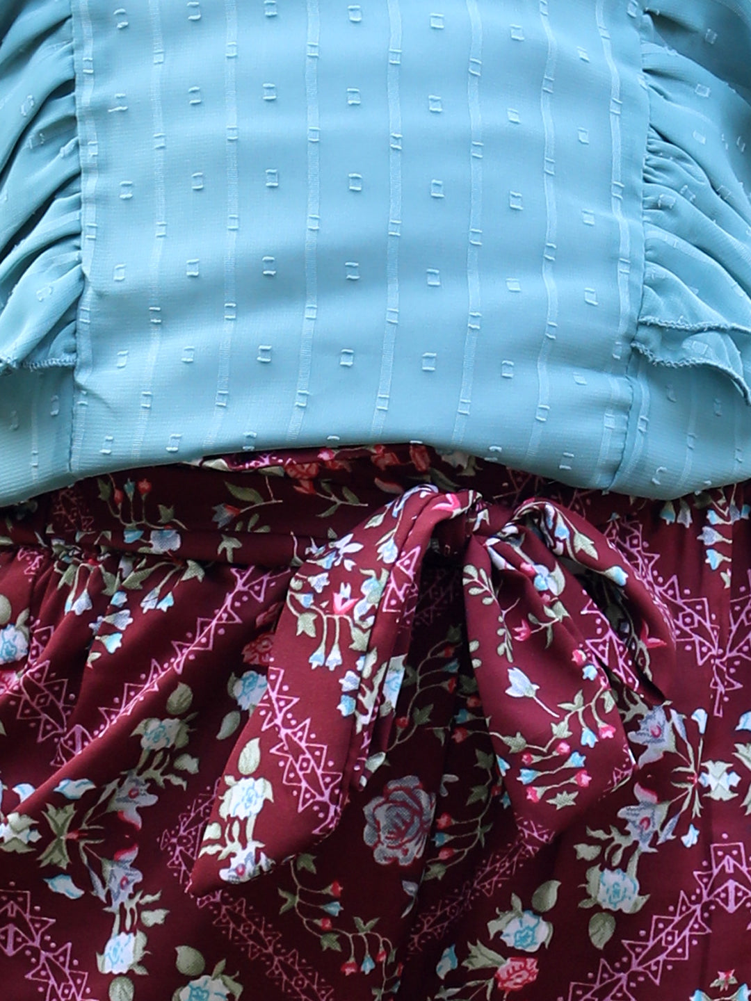 Cutiekins Round Neck Printed Regular Top & Trousers Set -Teal Blue & Maroon