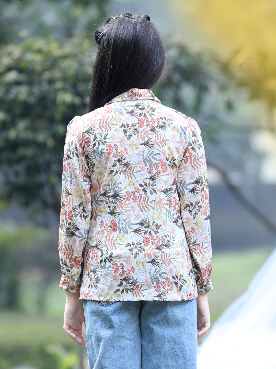 Cutiekins Collar Neck Foral Printed Regular Top-Baige & Yellow