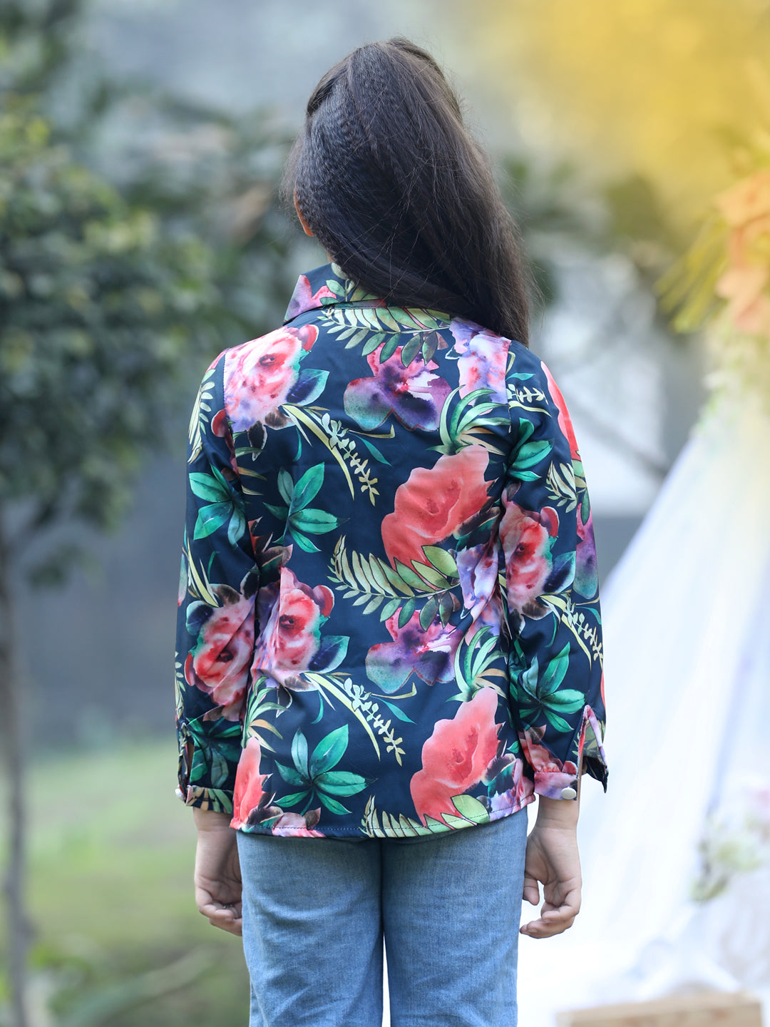 Cutiekins Collar Neck Foral Printed Regular Top-Dark Green & Pink