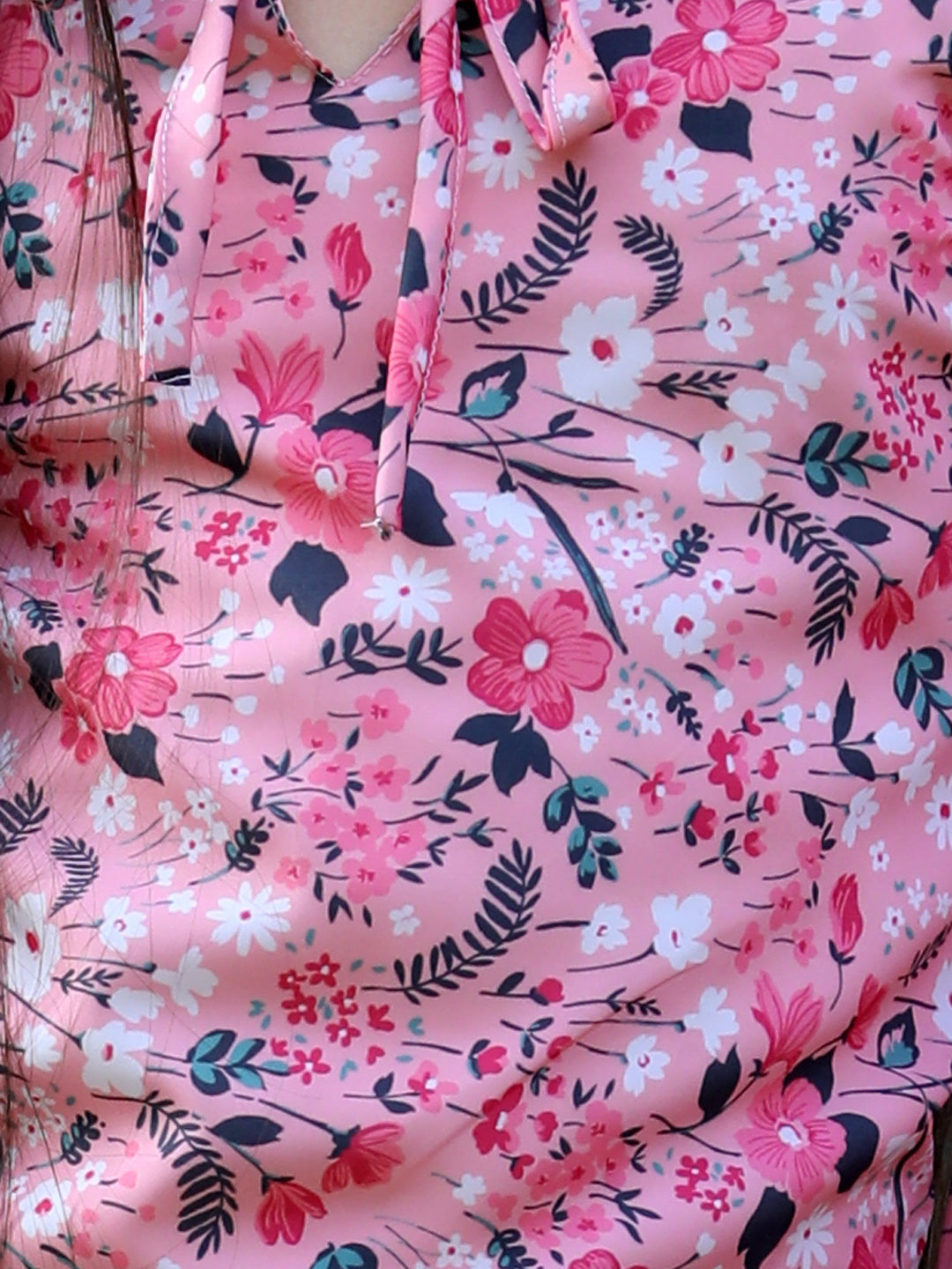 Cutiekins Front Knot Round Neck Foral Printed Regular Top -Pink & Grey