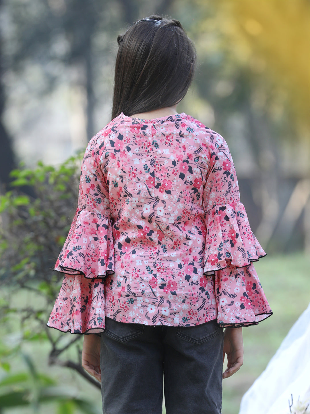 Cutiekins Front Knot Round Neck Foral Printed Regular Top -Pink & Grey
