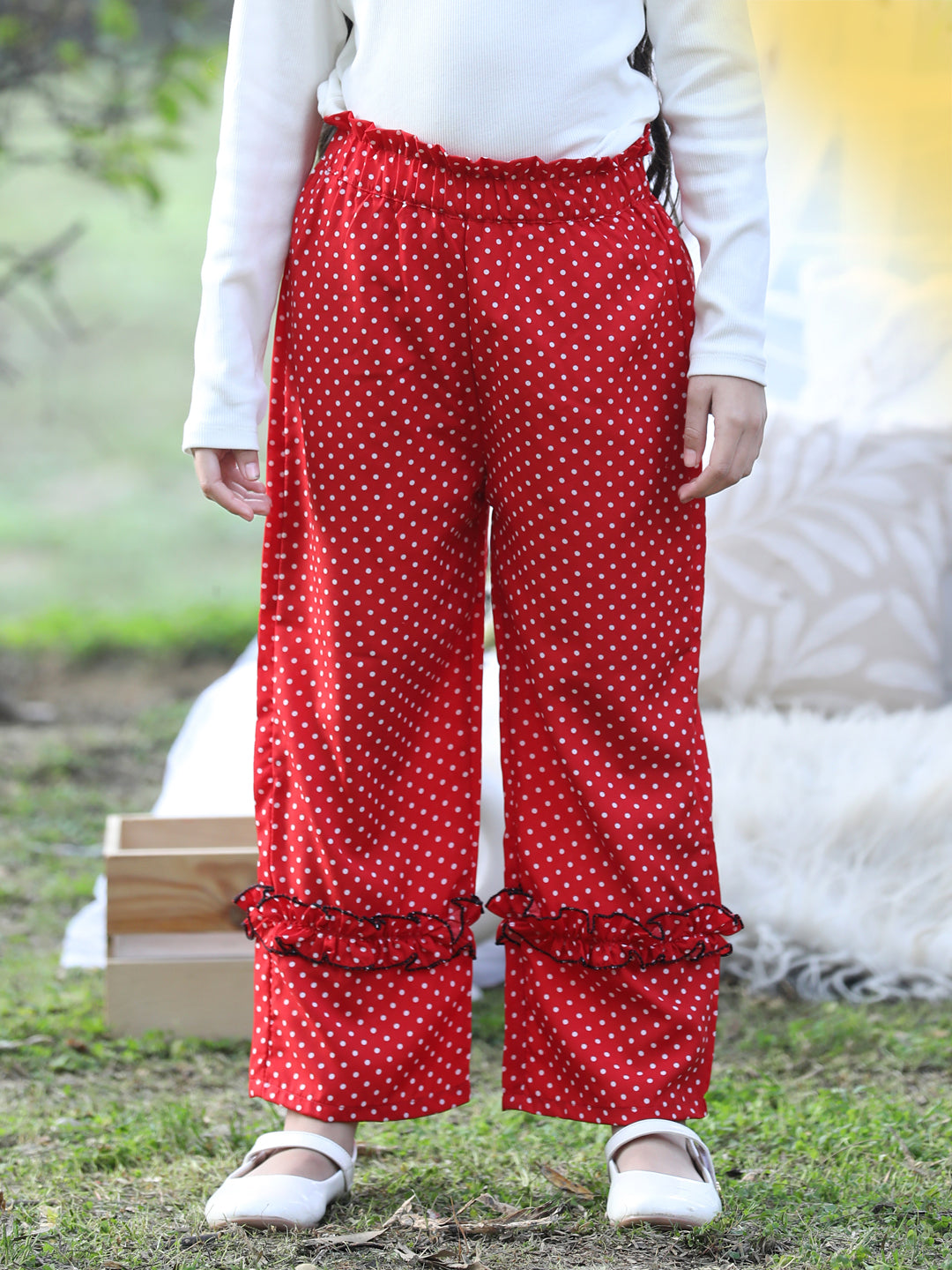 Cutiekins Printed Polyester Palazzos- Red & White