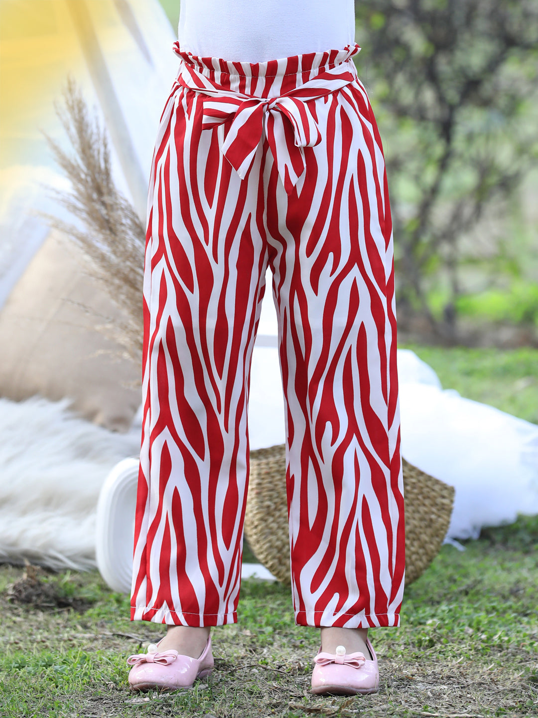 Cutiekins Printed Polyester Palazzos- Red & White