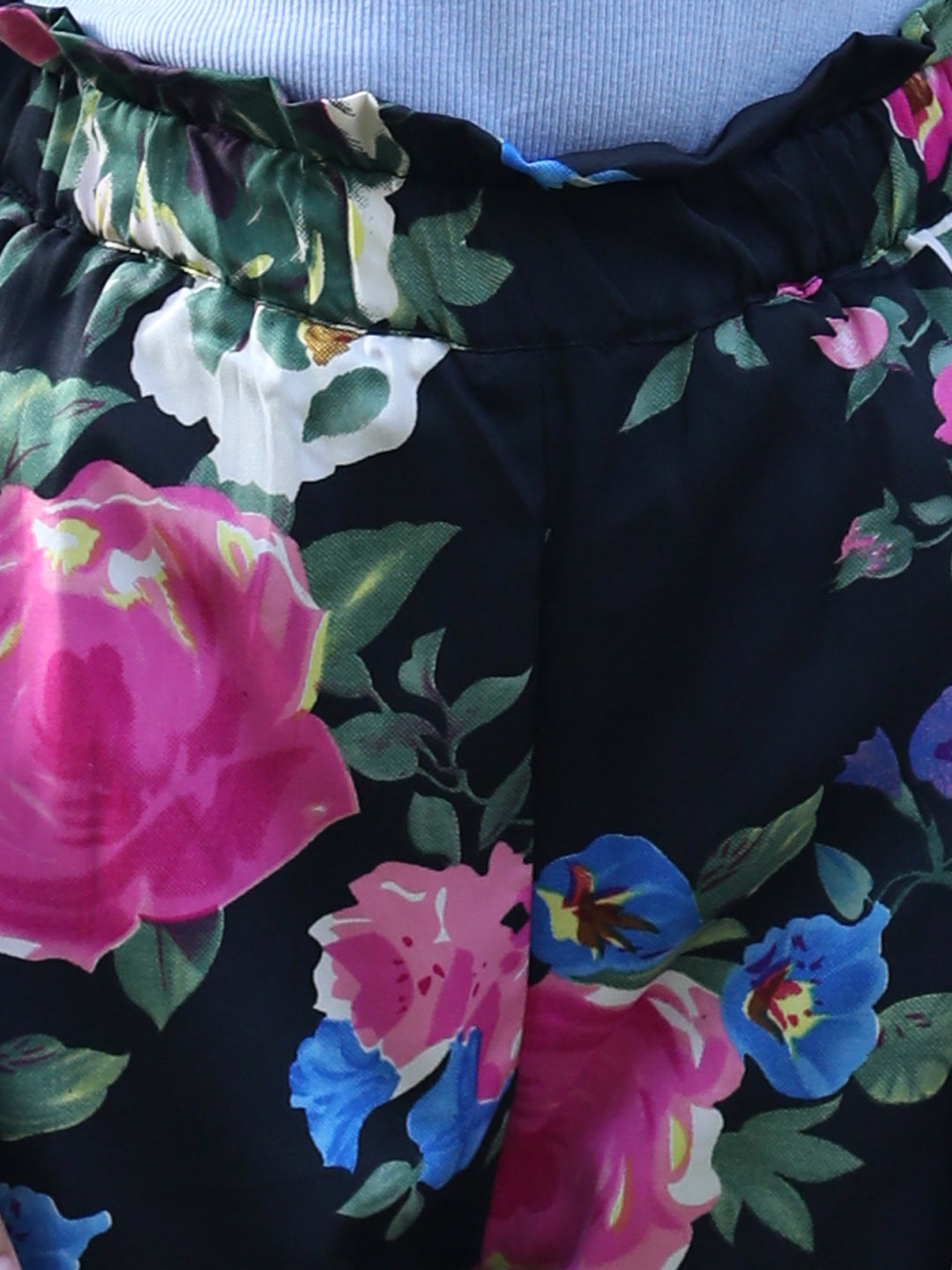 Cutiekins Printed Polyester Palazzos- Black & Pink