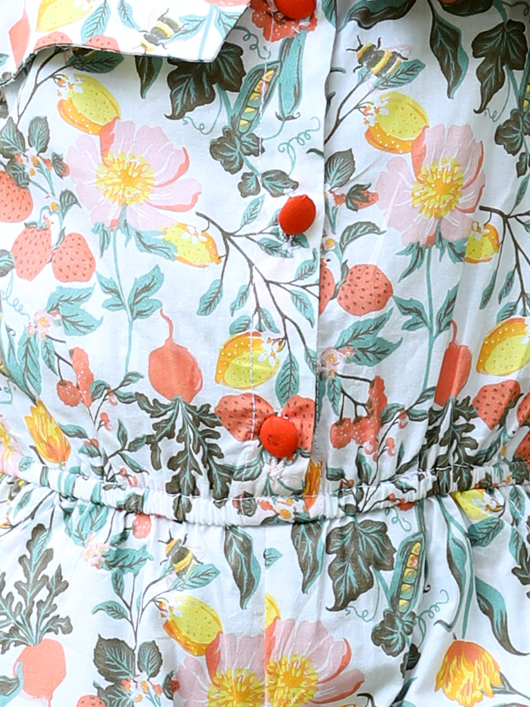 Cutiekins Square Neck Printed Cotton Playsuit -White & Green