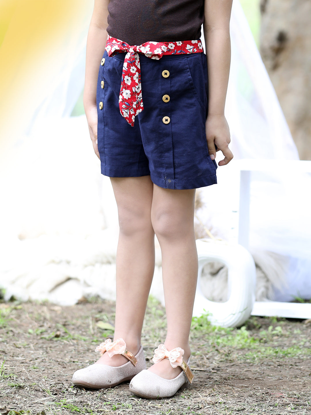 Cutiekins Solid Cotton Regular Shorts-Navy Blue & Red