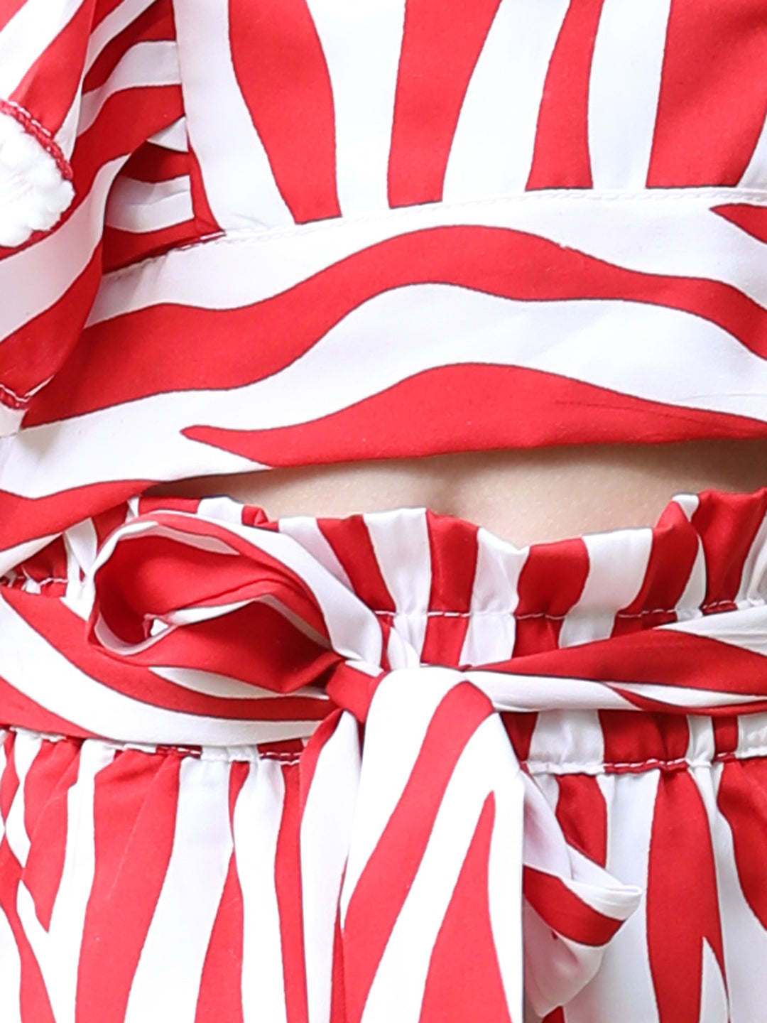 Cutiekins Square Neck Printed Crop Top & Trousers Set -Red & White
