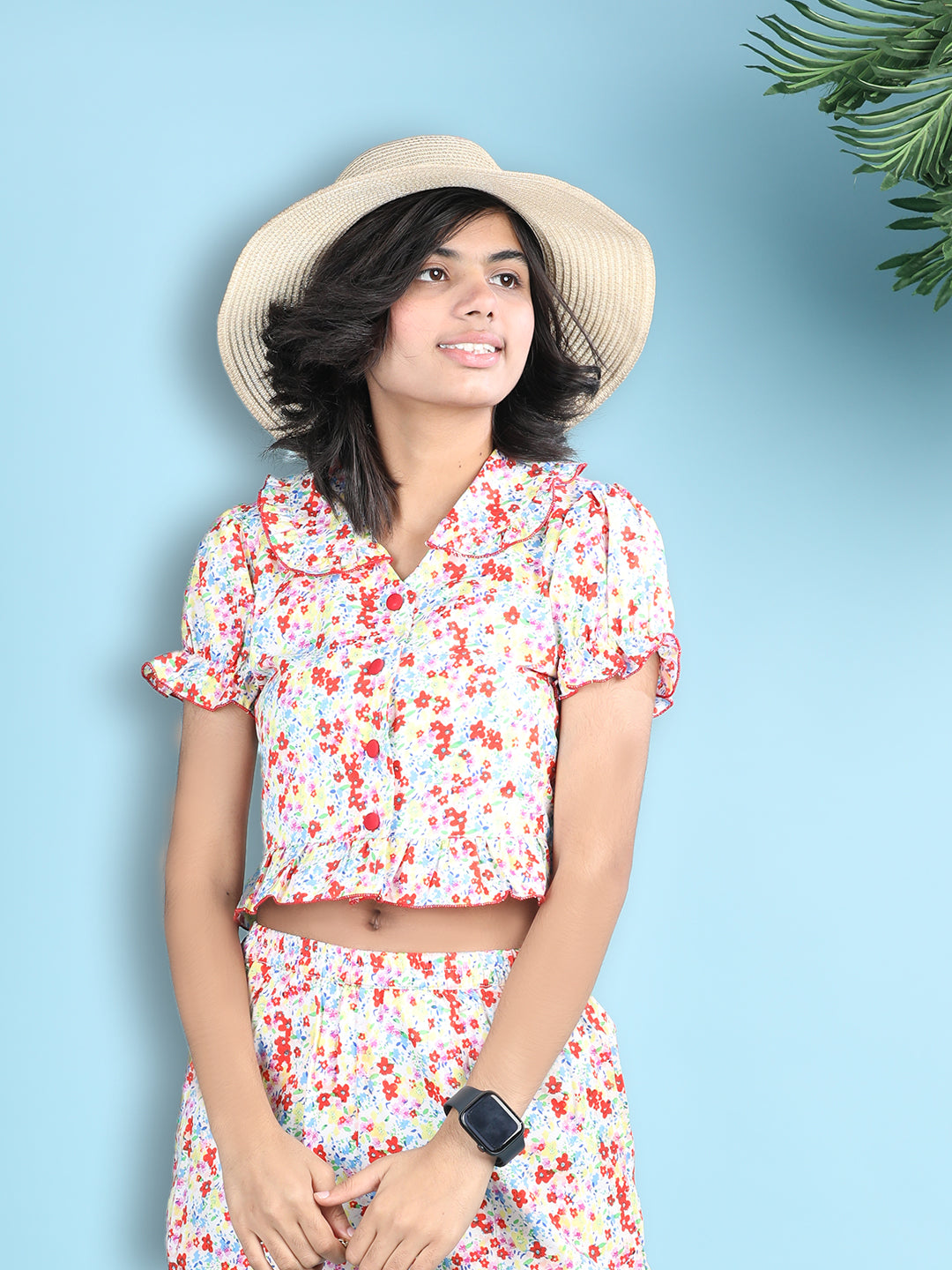 Cutiekins Girls Printed Embellished Top -Yellow & Red