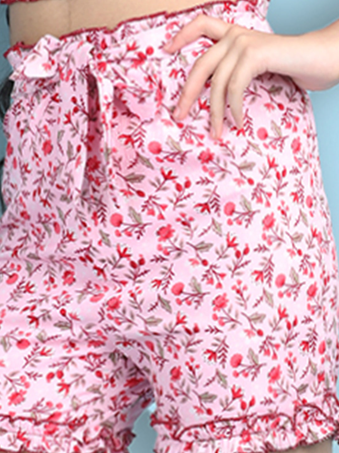 Cutiekins Girls Printed Regular Shorts -Pink & Red